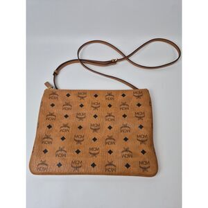MCM Cognac Brown Crossbody Pouch Visetos Original